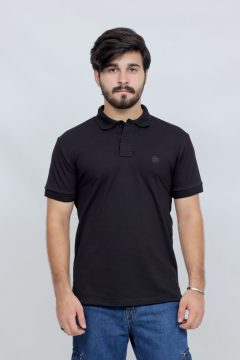 391 Black Color Polo Shirt Plain Half Sleeves