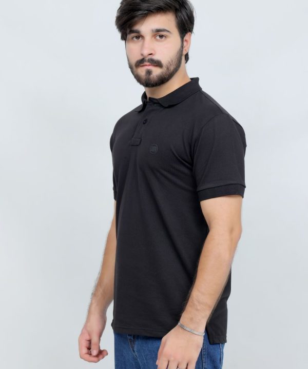 391 Black Color Polo T Shirt Plain Half Sleeves Side CLose