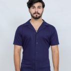 391 Navy Blue Polo T Shirt Textured Half Sleeves