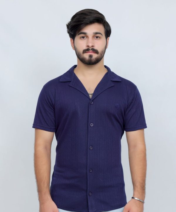 391 Navy Blue Polo T Shirt Textured Half Sleeves