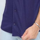 391 Navy Blue Polo T Shirt Textured Half Sleeves Bottom Close