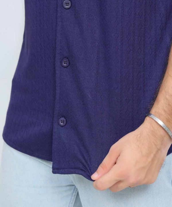 391 Navy Blue Polo T Shirt Textured Half Sleeves Bottom Close