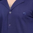 391 Navy Blue Polo T Shirt Textured Half Sleeves Front Close