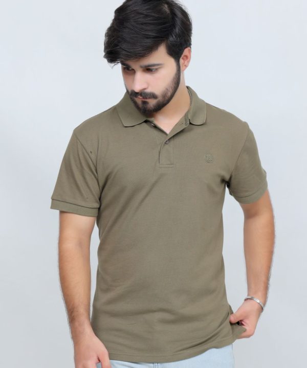 391 Olive Color Polo T Shirt Plain Half Sleeves