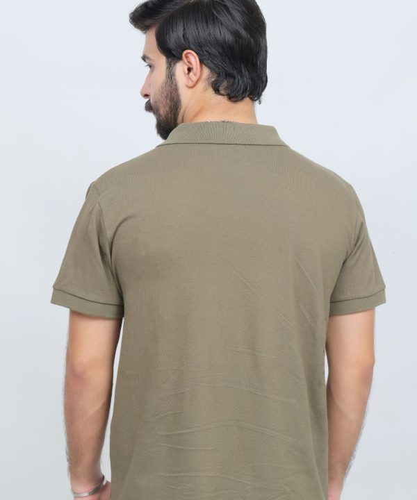 391 Olive Color Polo T Shirt Plain Half Sleeves Back