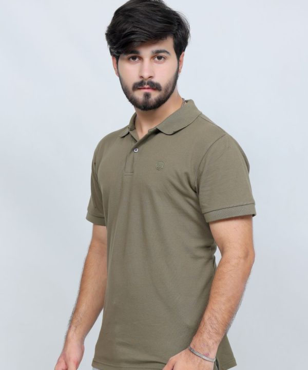 391 Olive Color Polo T Shirt Plain Half Sleeves Side
