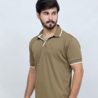 391 Olive with White Color Polo T Shirt Plain Half Sleeves