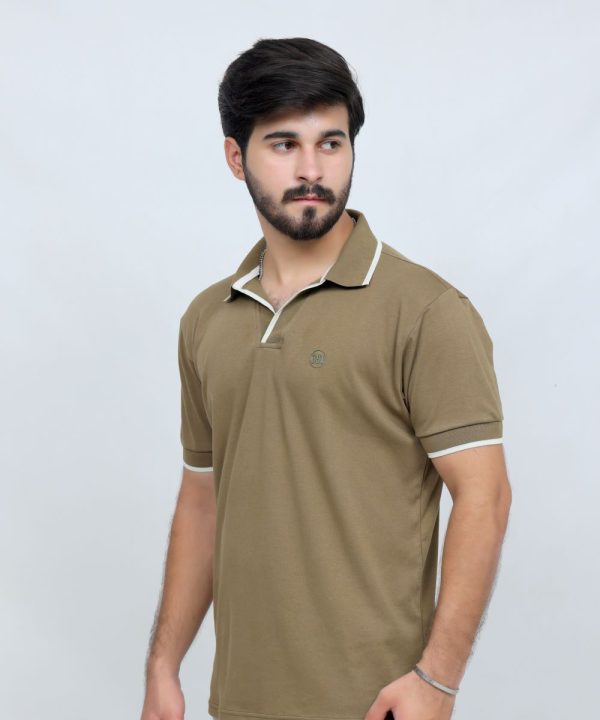 391 Olive with White Color Polo T Shirt Plain Half Sleeves
