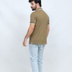 391 Olive with White Color Polo T Shirt Plain Half Sleeves Back