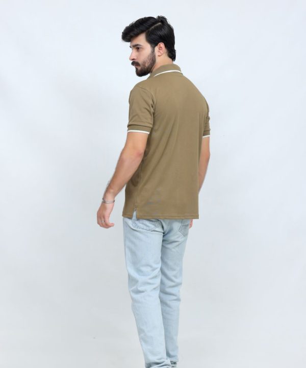 391 Olive with White Color Polo T Shirt Plain Half Sleeves Back