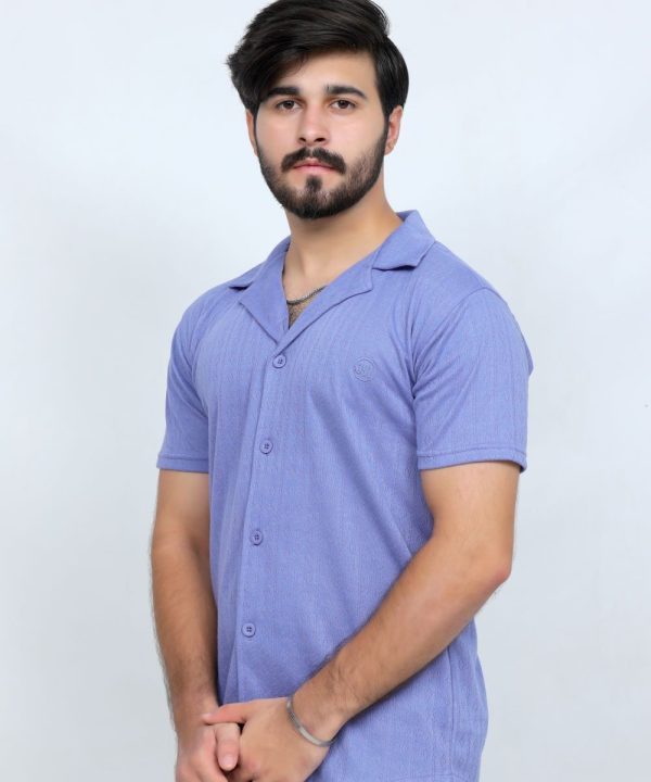 391 Periwinkle Blue Polo T Shirt Textured Half Sleeves