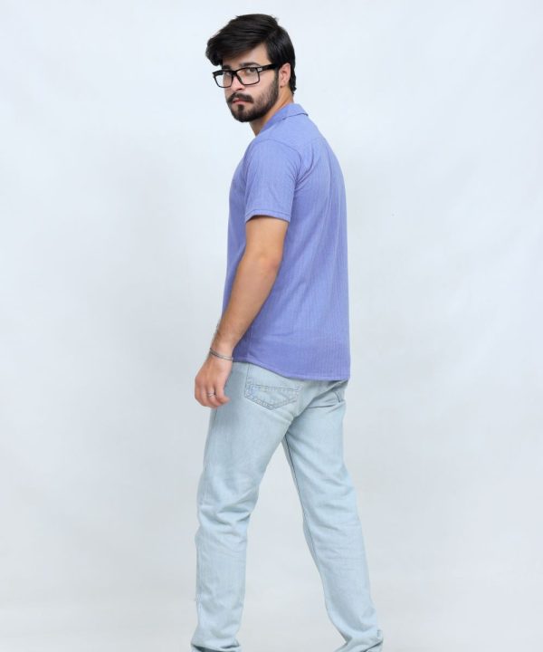 391 Periwinkle Blue Polo T Shirt Textured Half Sleeves Back