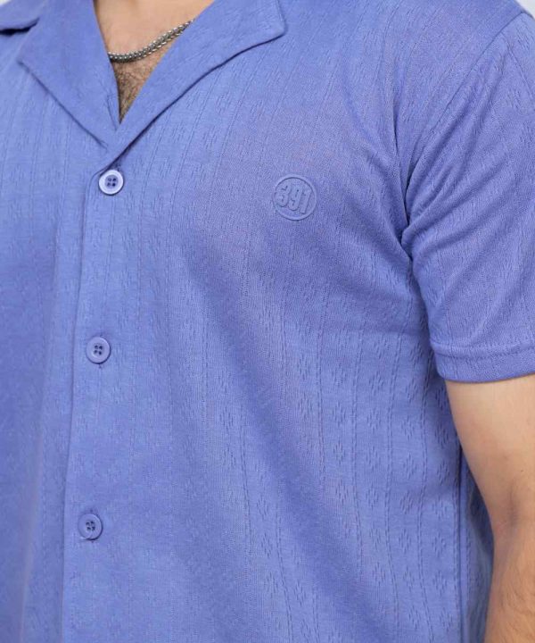 391 Periwinkle Blue Polo T Shirt Textured Half Sleeves Close Front