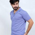 391 Periwinkle Blue Polo T Shirt Textured Half Sleeves Side