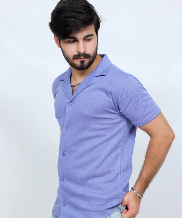 391 Periwinkle Blue Polo T Shirt Textured Half Sleeves Side