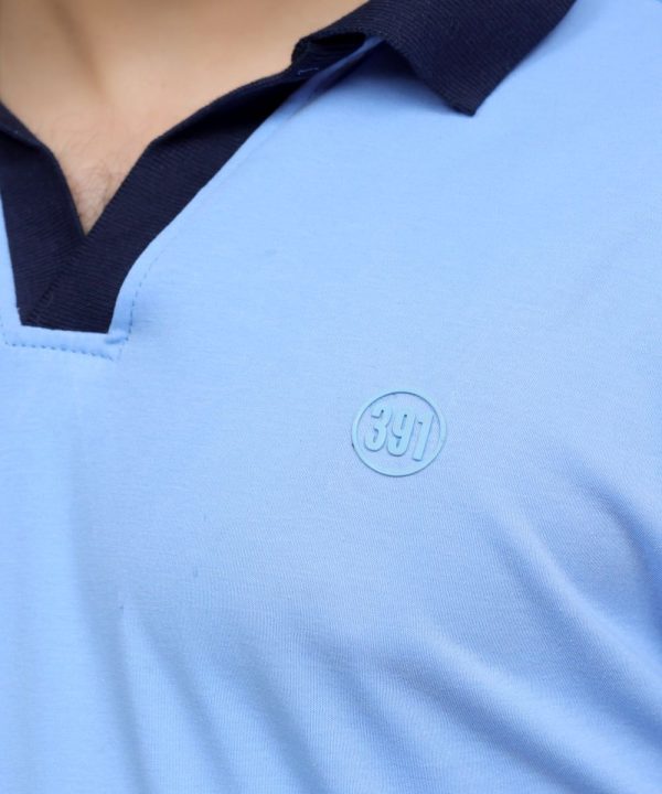 391 Sky Blue With Navy Color Polo T Shirt Close
