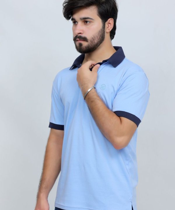 391 Sky Blue With Navy Color Polo T Shirt Side